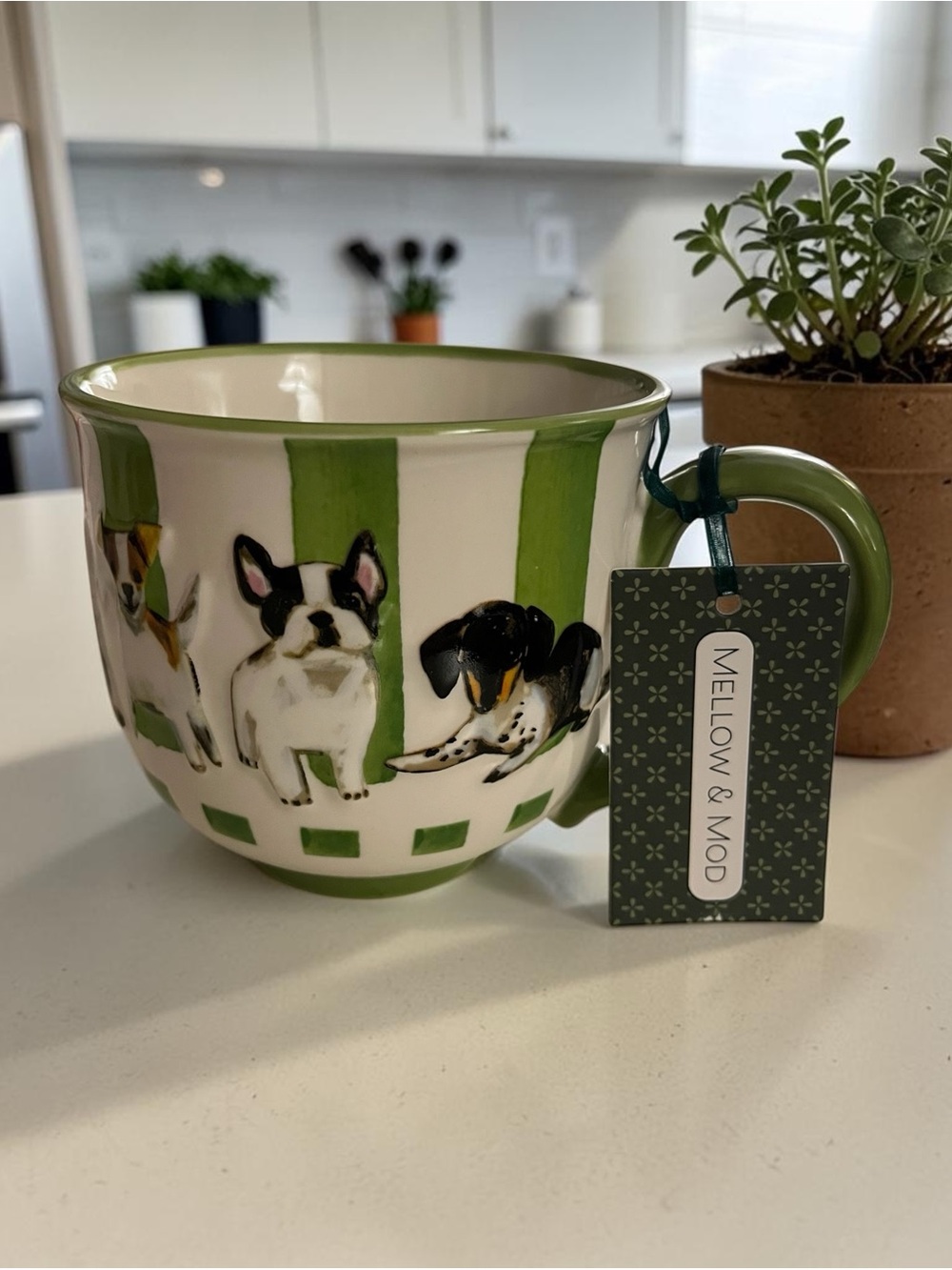 Mellow & Mod Green Dog Pattern Ceramic Mug - New
